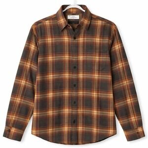 Columbia Plaid Flannel Shirt Large Brown Yellow Button Up Outdoor